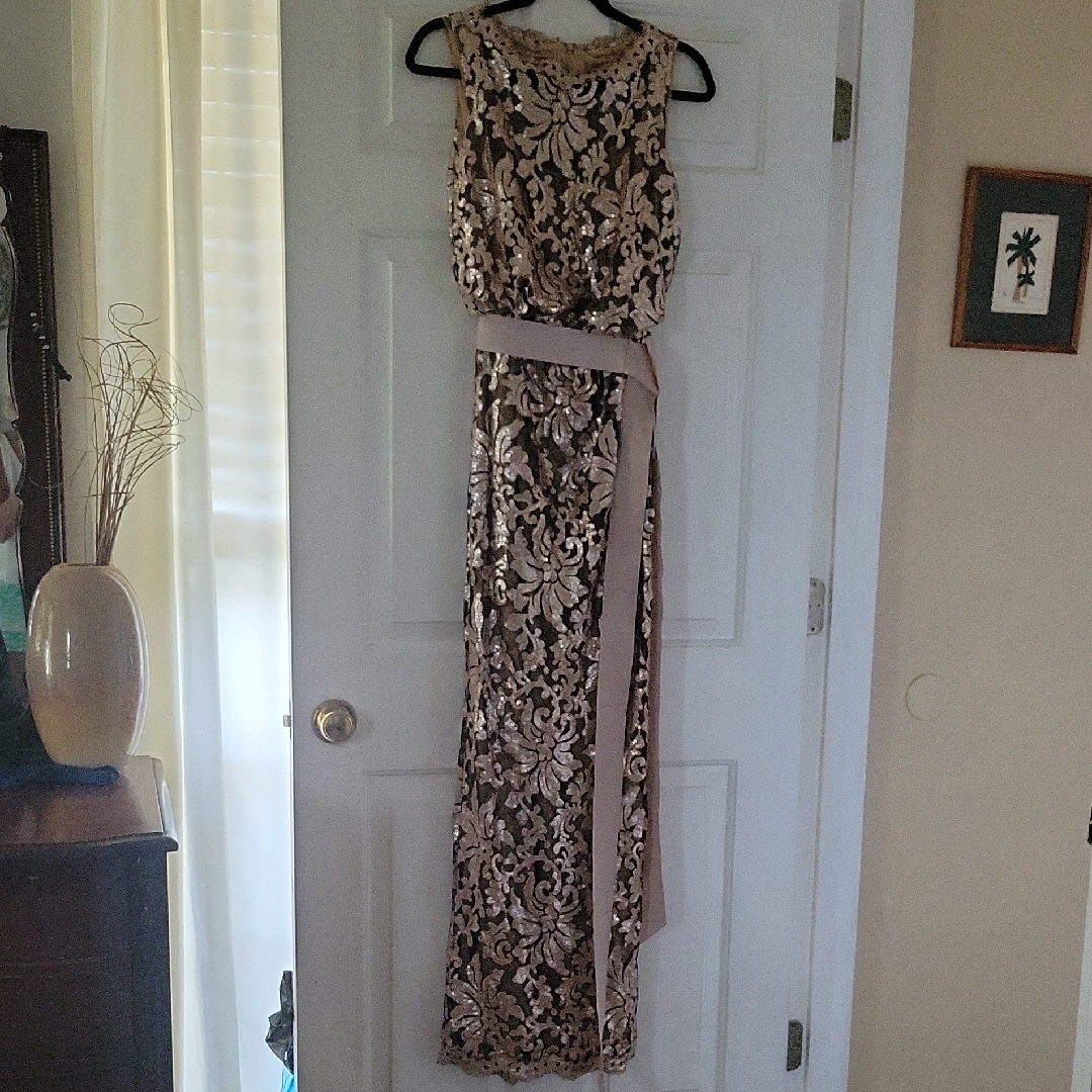 Tadashi Shoji Cream Halter Maxi Gown